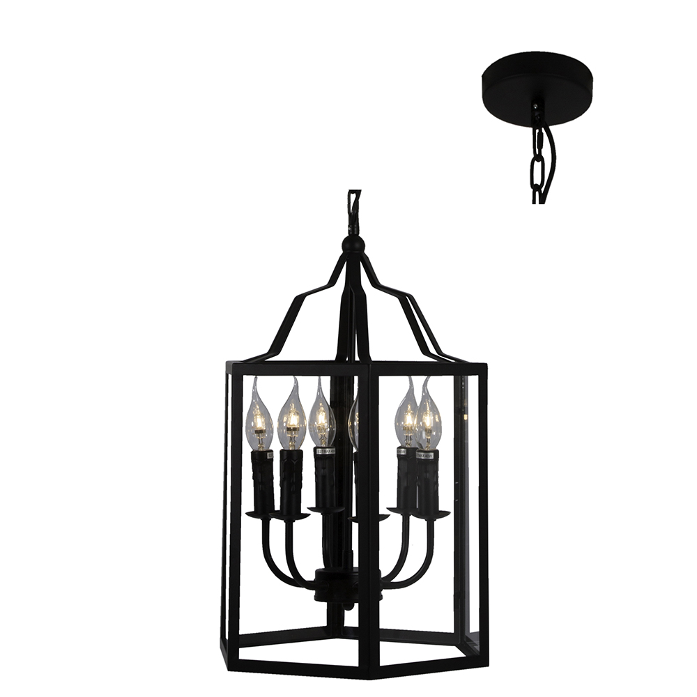 O411B Outdoor hanging lantern black (6 x E14 Candle)